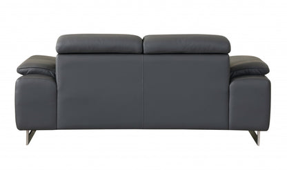 Two Piece Indoor Dark Gray Italian Leather Five Person Seating Set-3