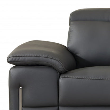 Two Piece Indoor Dark Gray Italian Leather Five Person Seating Set-5