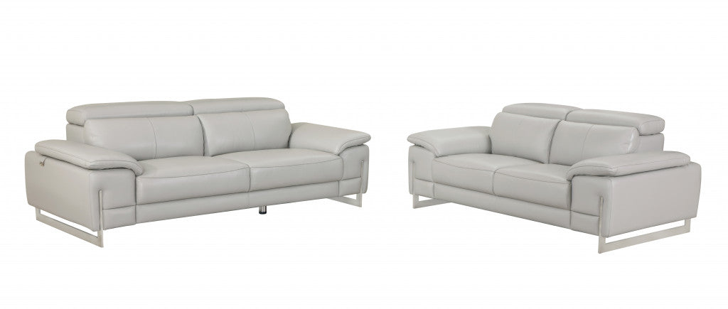 Two Piece Indoor Light Gray Italian Leather Five Person Seating Set-0