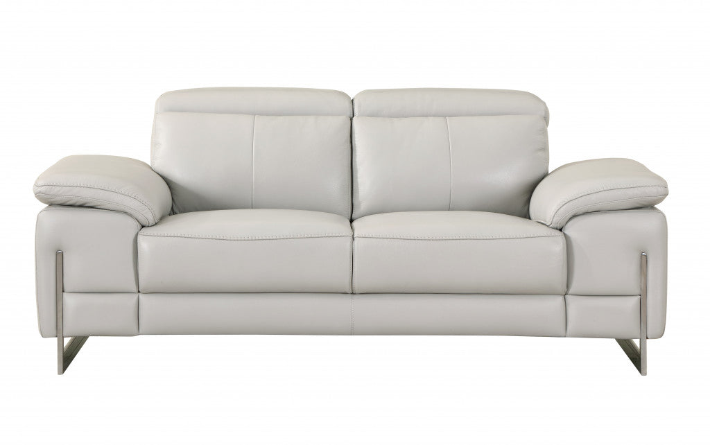 Two Piece Indoor Light Gray Italian Leather Five Person Seating Set-1