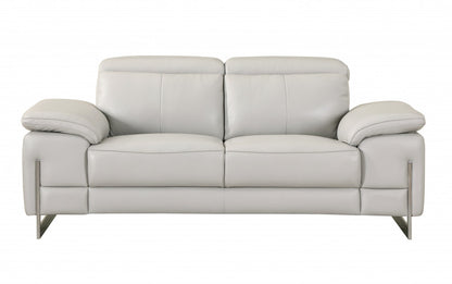 Two Piece Indoor Light Gray Italian Leather Five Person Seating Set-1