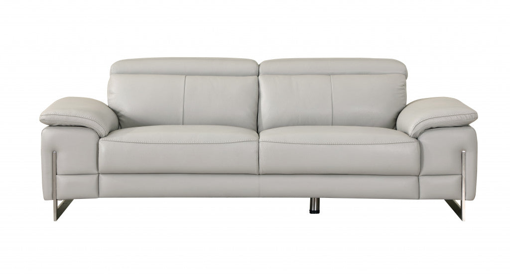 Two Piece Indoor Light Gray Italian Leather Five Person Seating Set-2