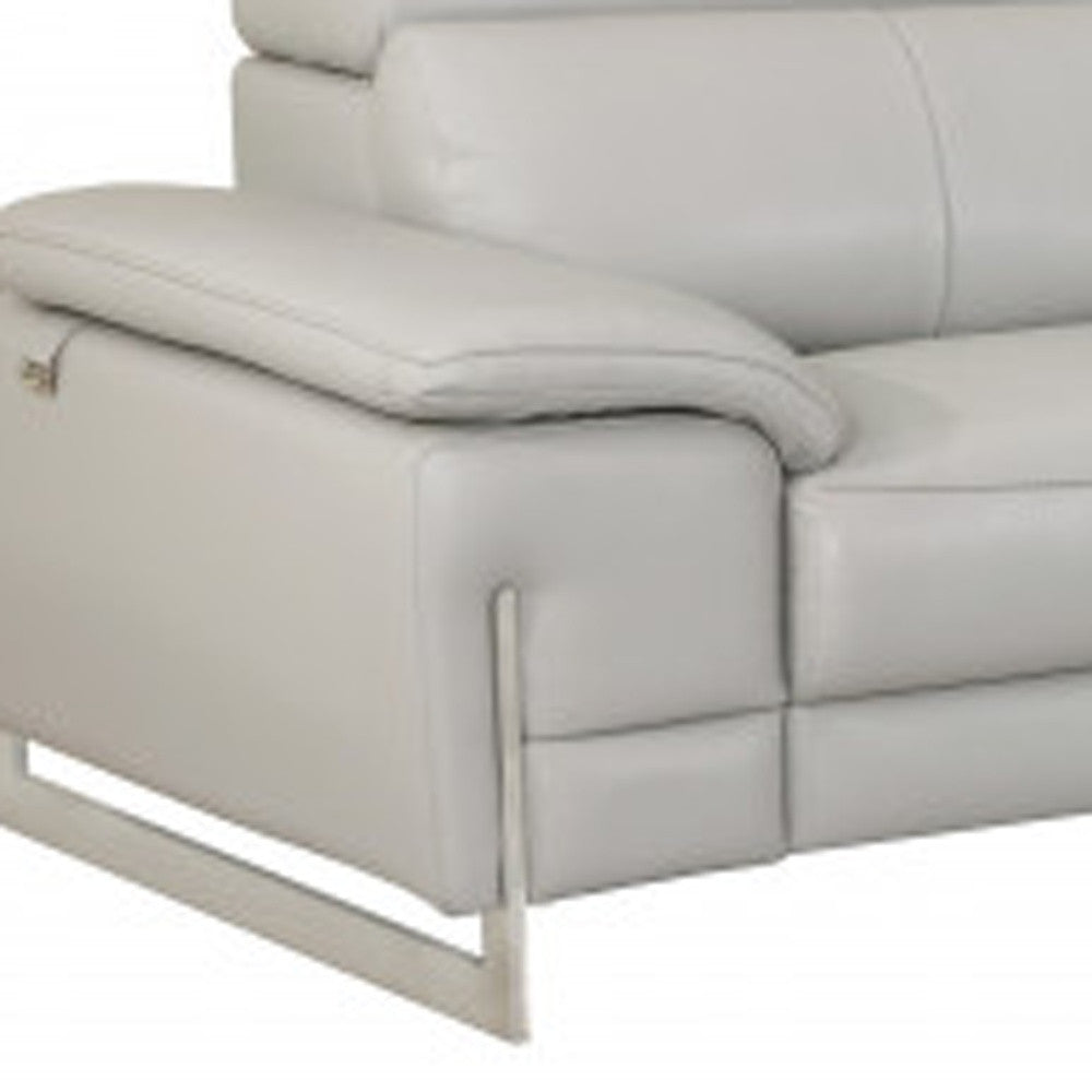 Two Piece Indoor Light Gray Italian Leather Five Person Seating Set-5