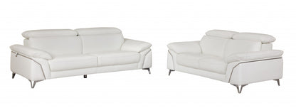Two Piece Indoor White Italian Leather Five Person Seating Set-5