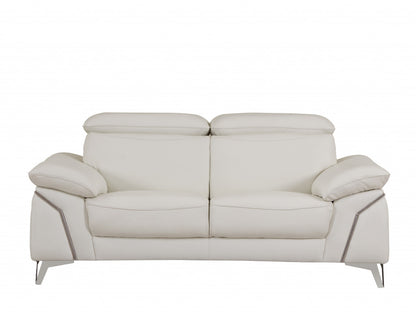 Two Piece Indoor White Italian Leather Five Person Seating Set-0