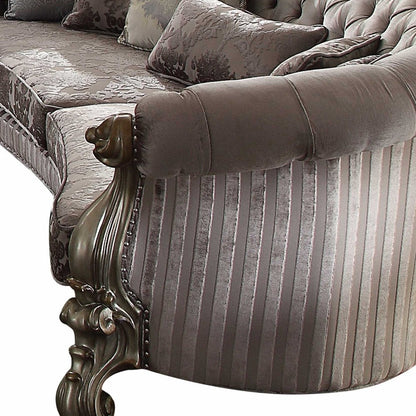 55" Gray Velvet Curved Floral Sofa And Toss Pillows With Champagne Legs-3