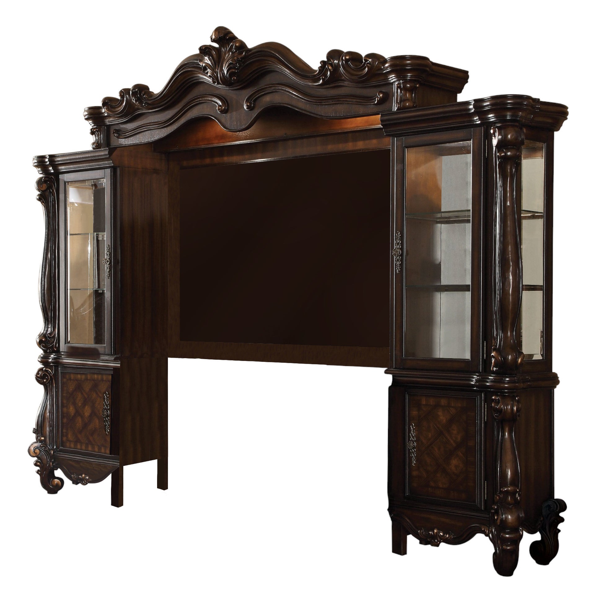 118" Dark Brown Solid Wood Floating Mount Entertainment Center-1