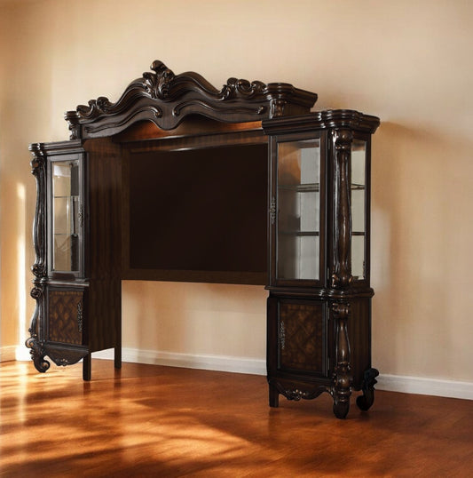 118" Dark Brown Solid Wood Floating Mount Entertainment Center-0