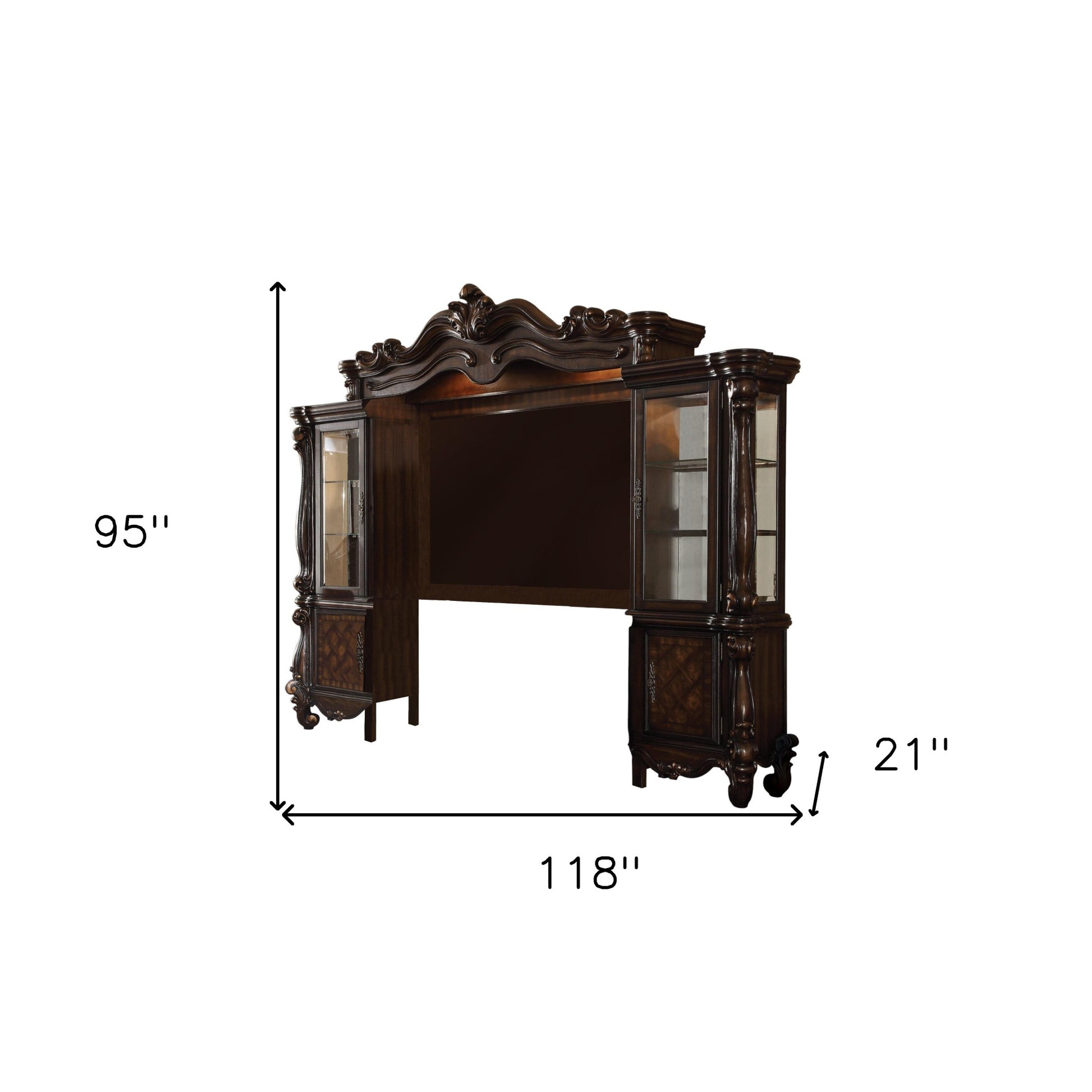 118" Dark Brown Solid Wood Floating Mount Entertainment Center-4
