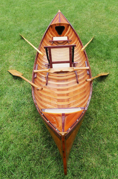 26" Wood Brown Solid Wood Model Boat Tabletop Sculpture-3