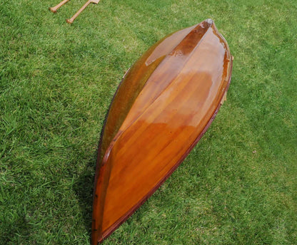 26" Wood Brown Solid Wood Model Boat Tabletop Sculpture-4