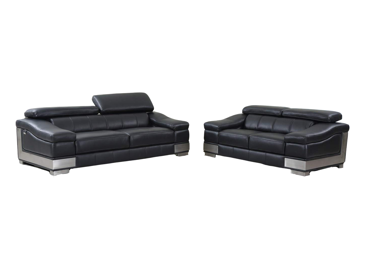 Two Piece Indoor Black Italian Leather Five Person Seating Set-0