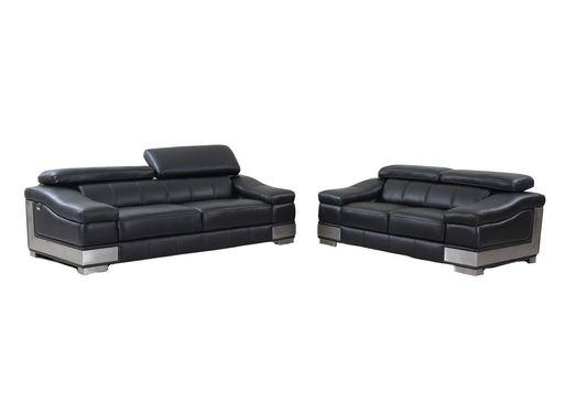 Two Piece Indoor Black Italian Leather Five Person Seating Set-0