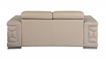 Two Piece Indoor Beige Italian Leather Five Person Seating Set-5