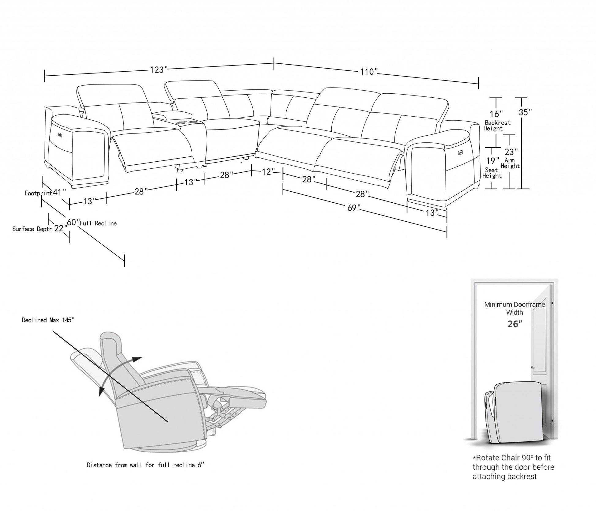 Camel Italian Leather Power Reclining U Shaped Six Piece Corner Sectional With Console-8