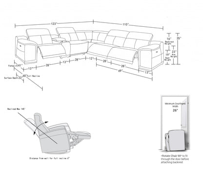 Camel Italian Leather Power Reclining U Shaped Six Piece Corner Sectional With Console-8