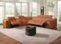 Camel Italian Leather Power Reclining U Shaped Six Piece Corner Sectional With Console-0