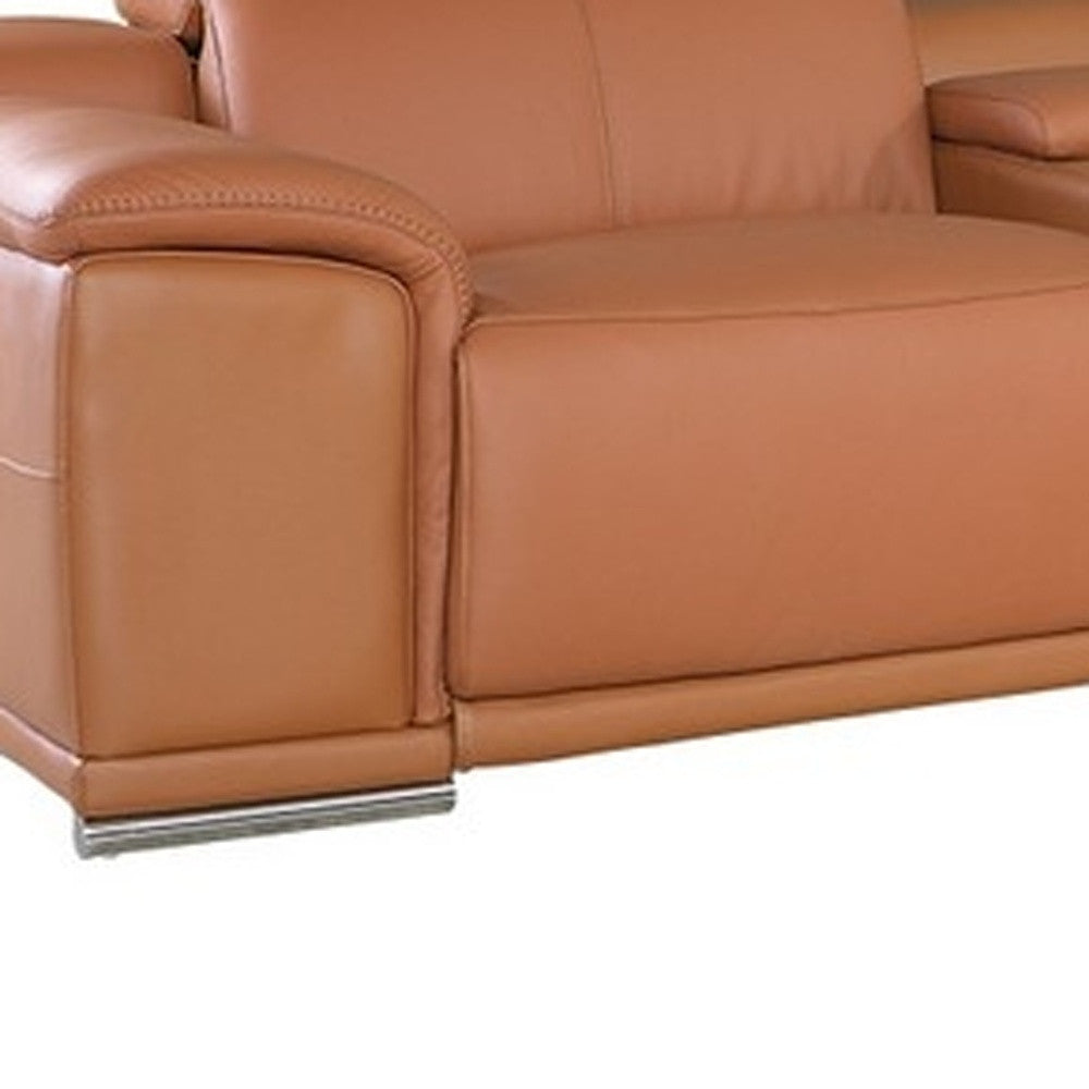 Camel Italian Leather Power Reclining U Shaped Seven Piece Corner Sectional With Console-4