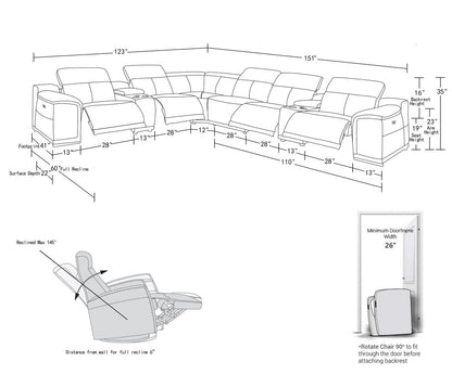 Camel Italian Leather Power Reclining U Shaped Eight Piece Corner Sectional With Console-8