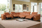 Camel Italian Leather Power Reclining U Shaped Eight Piece Corner Sectional With Console-0