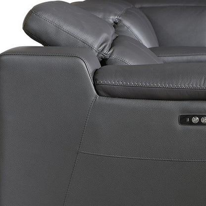 Gray Italian Leather Power Reclining U Shaped Eight Piece Corner Sectional With Console-6