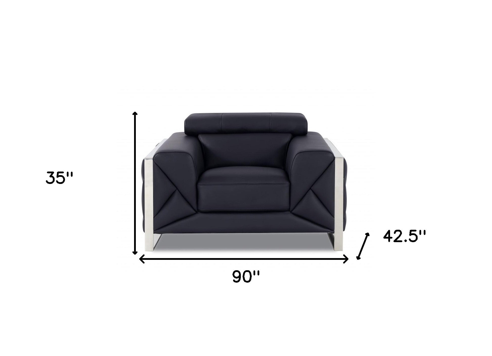 Three Piece Indoor Black Italian Leather Six Person Seating Set-6