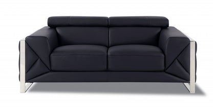 Two Piece Indoor Black Italian Leather Five Person Seating Set-2