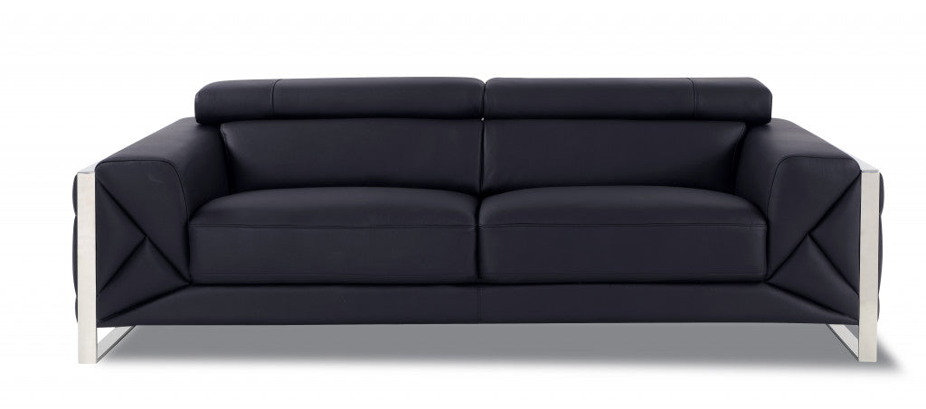 Two Piece Indoor Black Italian Leather Five Person Seating Set-3