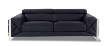 Two Piece Indoor Black Italian Leather Five Person Seating Set-3