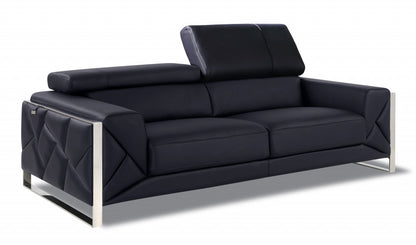 Two Piece Indoor Black Italian Leather Five Person Seating Set-4
