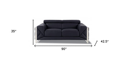Two Piece Indoor Black Italian Leather Five Person Seating Set-6