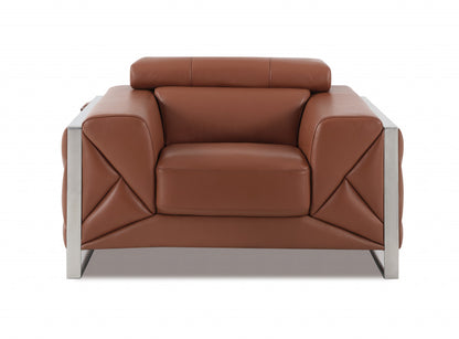 Three Piece Indoor Camel Italian Leather Six Person Seating Set-2