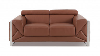 Three Piece Indoor Camel Italian Leather Six Person Seating Set-3
