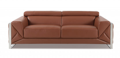 Three Piece Indoor Camel Italian Leather Six Person Seating Set-4