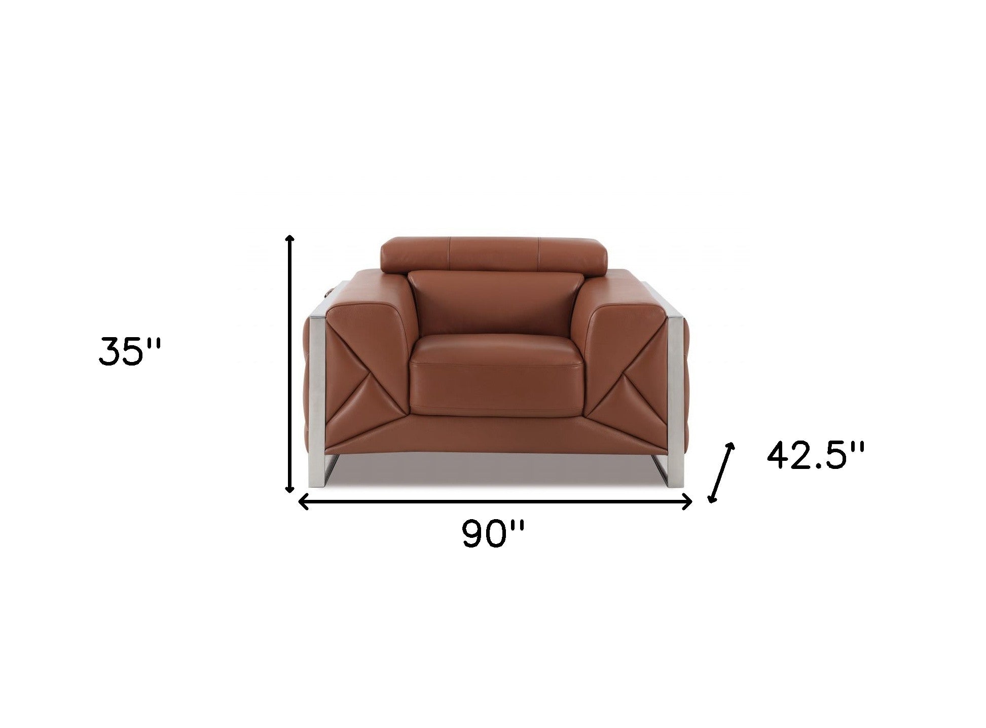 Three Piece Indoor Camel Italian Leather Six Person Seating Set-6