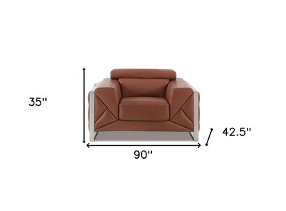 Three Piece Indoor Camel Italian Leather Six Person Seating Set-6