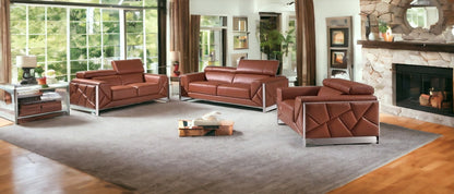 Three Piece Indoor Camel Italian Leather Six Person Seating Set-1