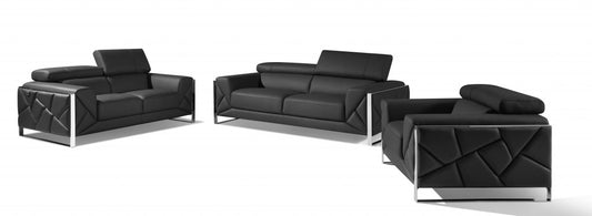 Three Piece Indoor Dark Gray Italian Leather Six Person Seating Set-0