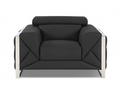 Three Piece Indoor Dark Gray Italian Leather Six Person Seating Set-2