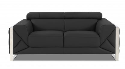 Three Piece Indoor Dark Gray Italian Leather Six Person Seating Set-3