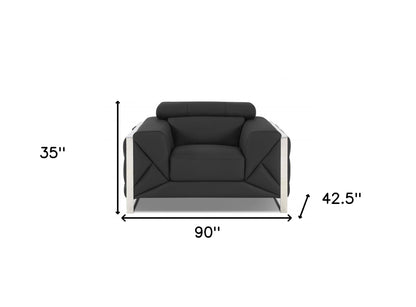 Three Piece Indoor Dark Gray Italian Leather Six Person Seating Set-6