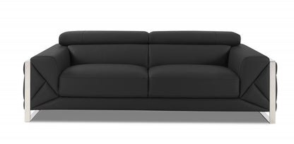 Two Piece Indoor Dark Gray Italian Leather Five Person Seating Set-3