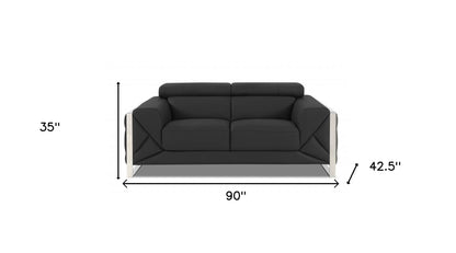 Two Piece Indoor Dark Gray Italian Leather Five Person Seating Set-6