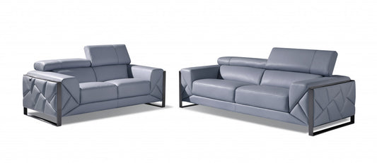 Two Piece Indoor Light Blue Italian Leather Five Person Seating Set-0