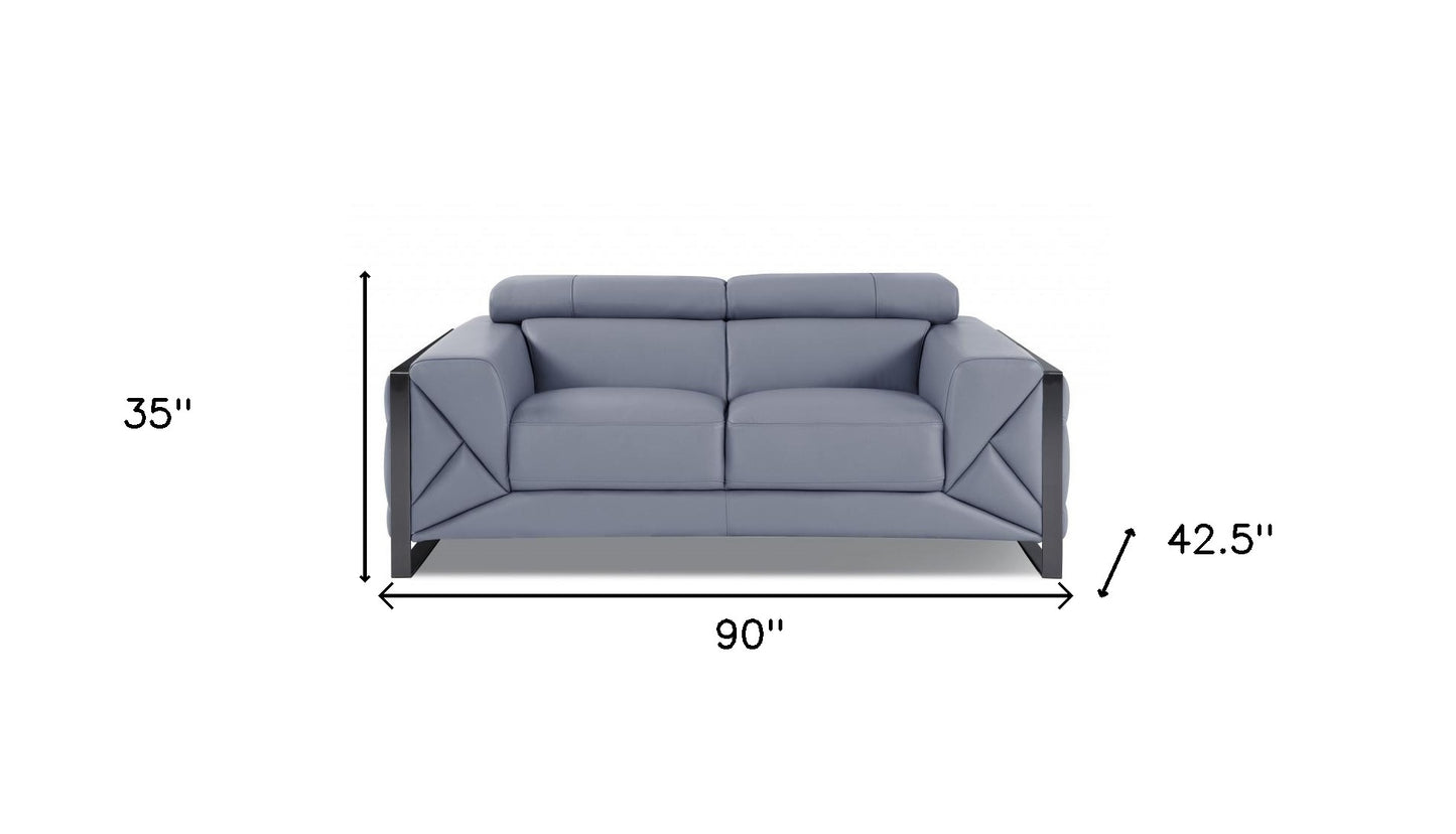 Two Piece Indoor Light Blue Italian Leather Five Person Seating Set-6