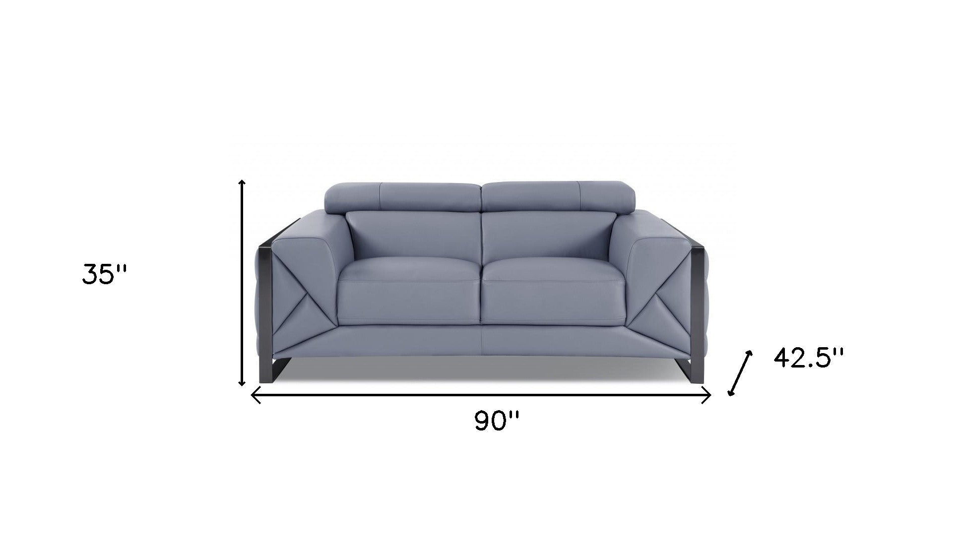 Two Piece Indoor Light Blue Italian Leather Five Person Seating Set-6