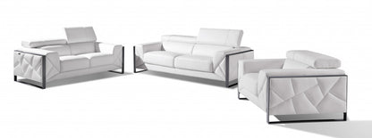 Three Piece Indoor White Italian Leather Six Person Seating Set-0