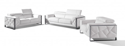 Three Piece Indoor White Italian Leather Six Person Seating Set-0