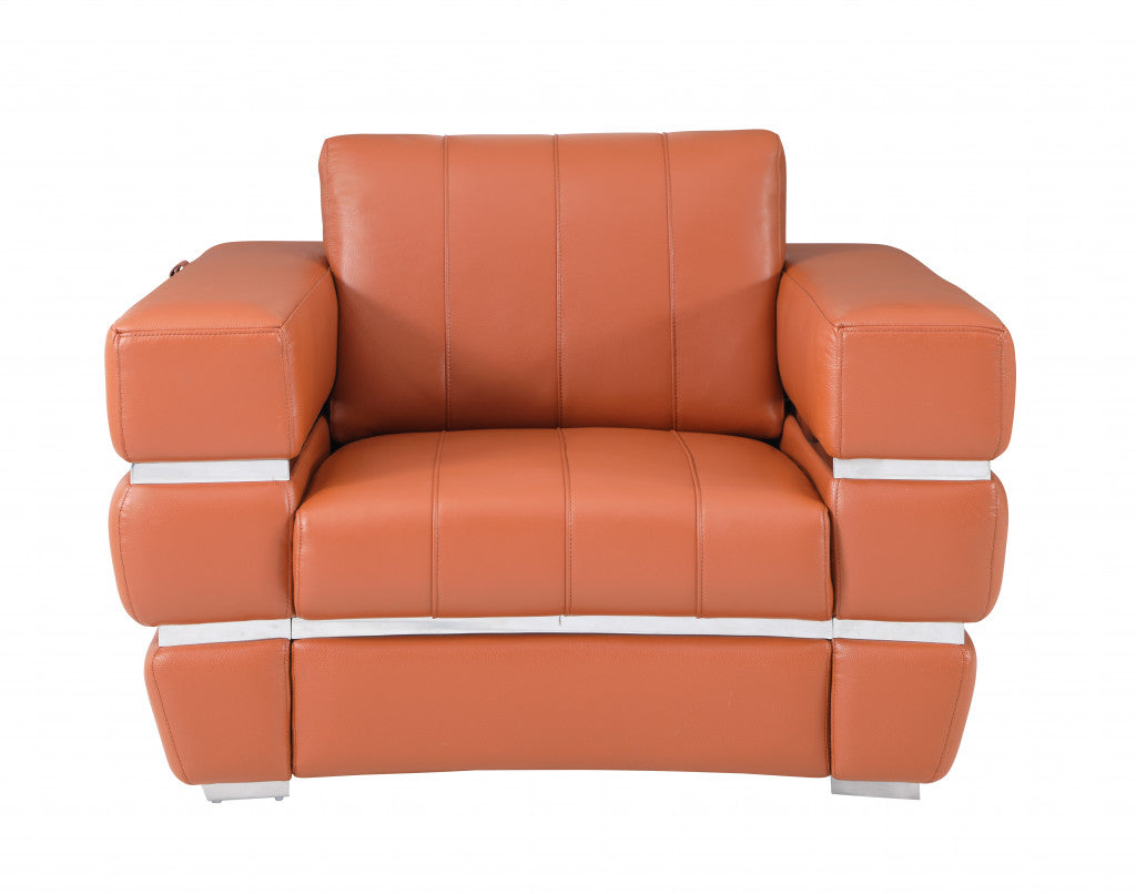 Three Piece Indoor Camel Italian Leather Six Person Seating Set-2