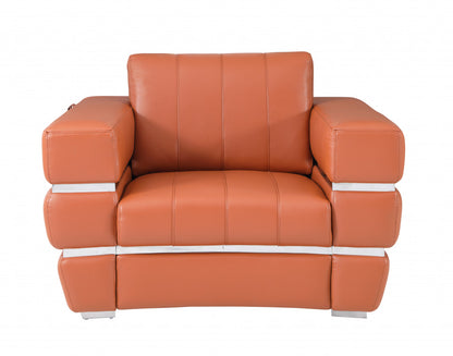 Three Piece Indoor Camel Italian Leather Six Person Seating Set-2